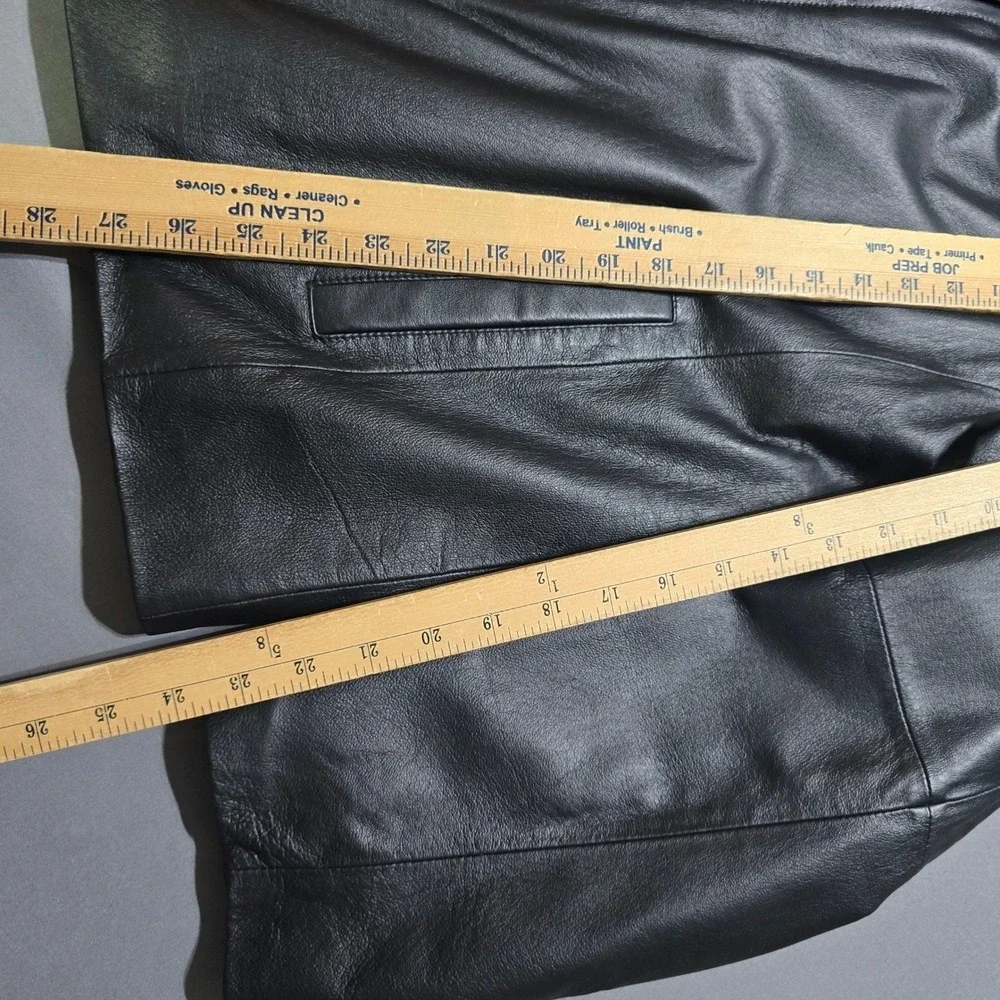 George Mens Black Leather Jacket Full Zip Quilted Lined Small 634A500 Rich Black